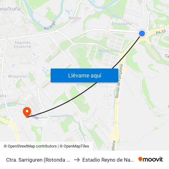 Ctra. Sarriguren (Rotonda Frente Areta) to Estadio Reyno de Navarra Arena map