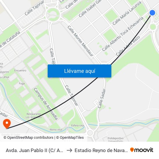 Avda. Juan Pablo II (C/ Adela Bazo) to Estadio Reyno de Navarra Arena map
