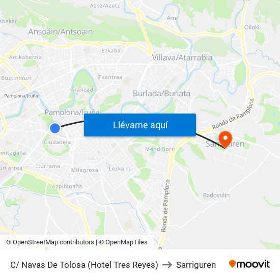C/ Navas De Tolosa (Hotel Tres Reyes) to Sarriguren map