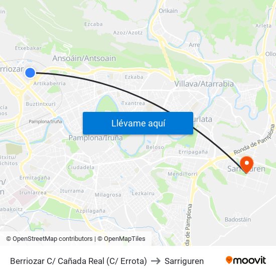 Berriozar C/ Cañada Real (C/ Errota) to Sarriguren map