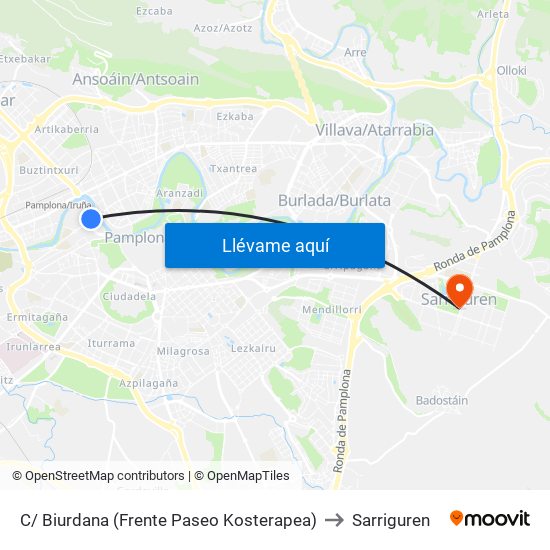 C/ Biurdana (Frente Paseo Kosterapea) to Sarriguren map