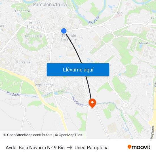 Avda. Baja Navarra Nº 9 Bis to Uned Pamplona map