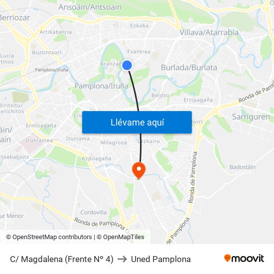 C/ Magdalena (Frente Nº 4) to Uned Pamplona map