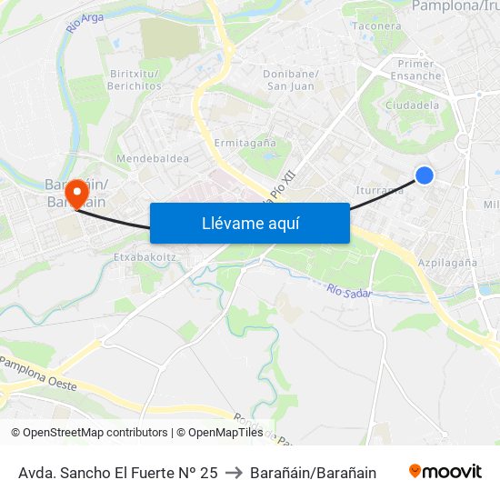 Avda. Sancho El Fuerte Nº 25 to Barañáin/Barañain map