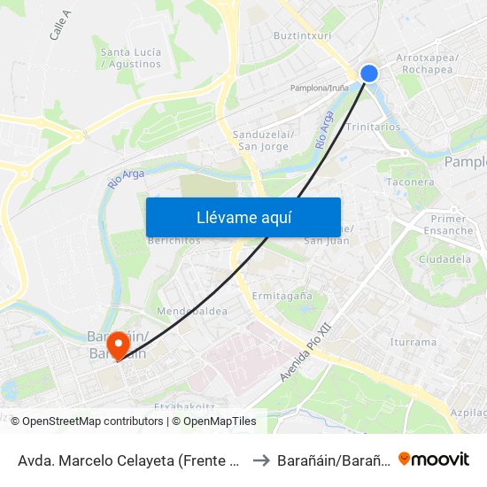 Avda. Marcelo Celayeta (Frente Nº 4) to Barañáin/Barañain map