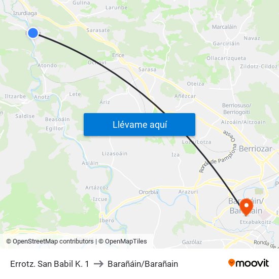 Errotz. San Babil K. 1 to Barañáin/Barañain map