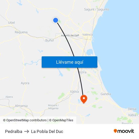 Pedralba to La Pobla Del Duc map