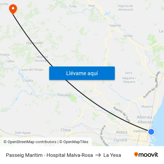 Passeig Marítim - Hospital Malva-Rosa to La Yesa map