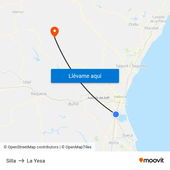 Silla to La Yesa map