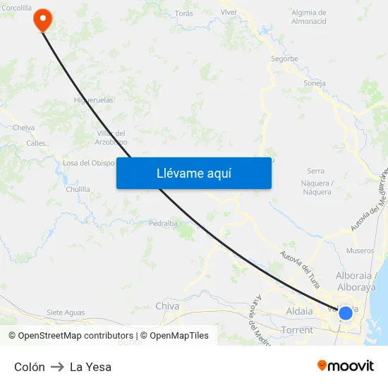 Colón to La Yesa map
