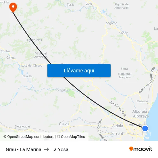 Grau - La Marina to La Yesa map