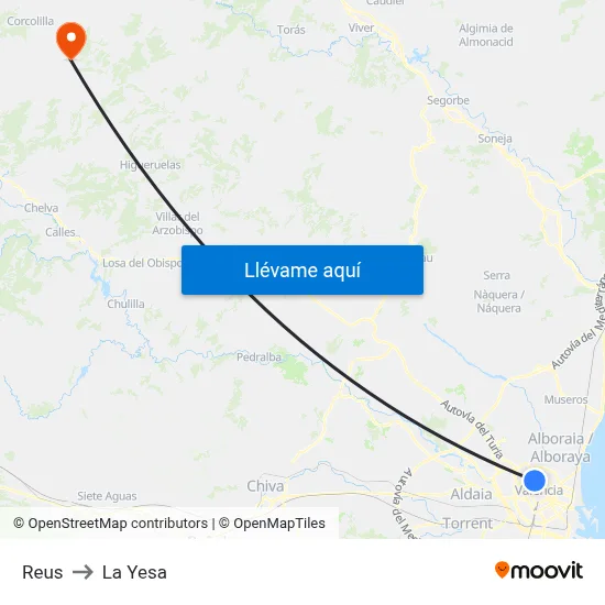 Reus to La Yesa map