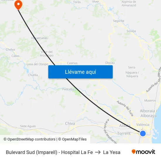 Bulevard Sud (Imparell) - Hospital La Fe to La Yesa map