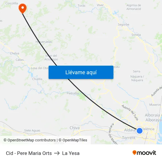 Cid - Pere Maria Orts to La Yesa map