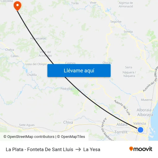 La Plata  - Fonteta De Sant Lluís to La Yesa map