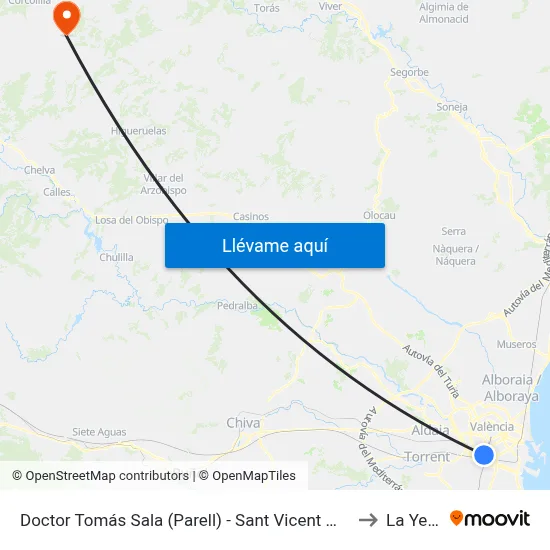 Doctor Tomás Sala (Parell) - Sant Vicent Màrtir to La Yesa map