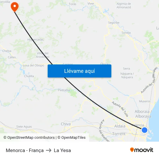 Menorca - França to La Yesa map