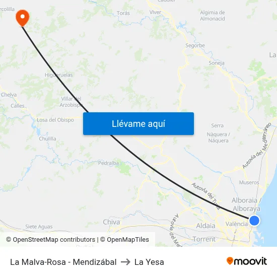 La Malva-Rosa - Mendizábal to La Yesa map