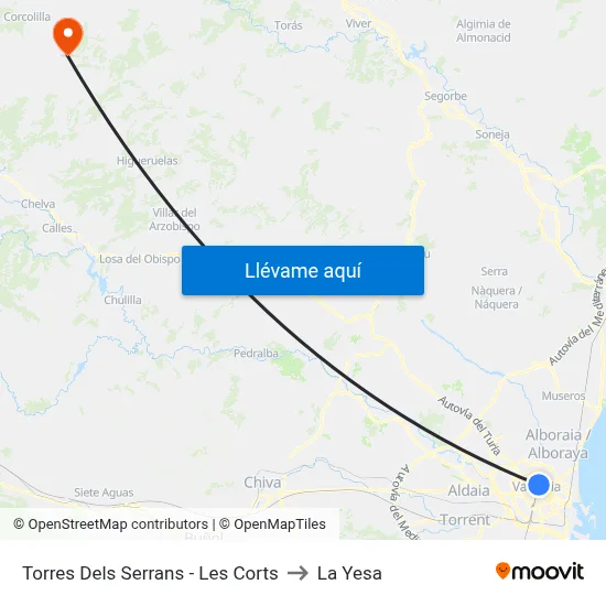 Torres Dels Serrans - Les Corts to La Yesa map