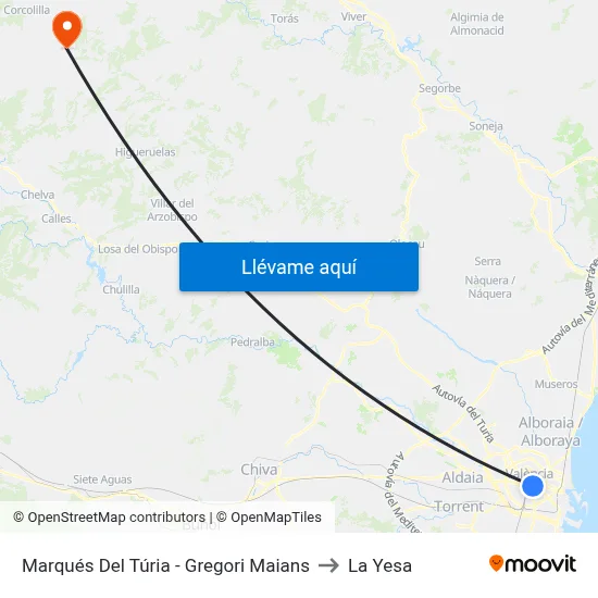 Marqués Del Túria - Gregori Maians to La Yesa map