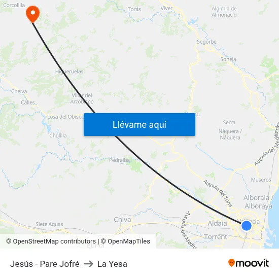 Jesús - Pare Jofré to La Yesa map
