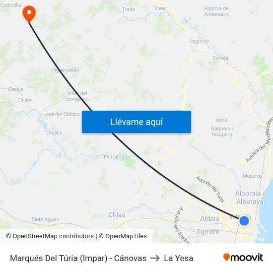 Marqués Del Túria (Impar) - Cánovas to La Yesa map