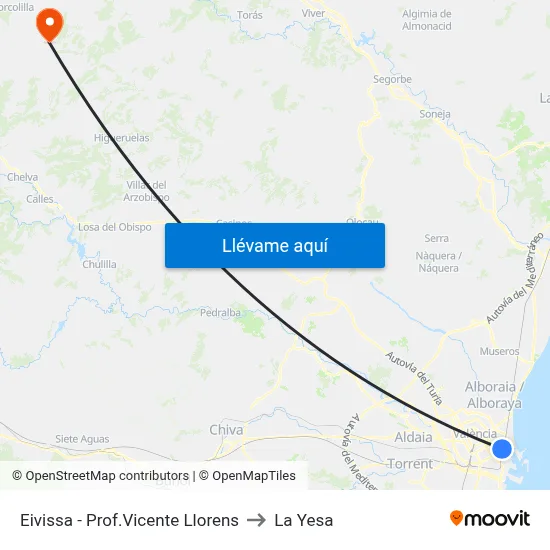 Eivissa - Prof.Vicente Llorens to La Yesa map