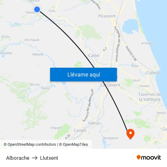 Alborache to Llutxent map
