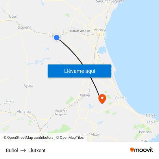 Buñol to Llutxent map