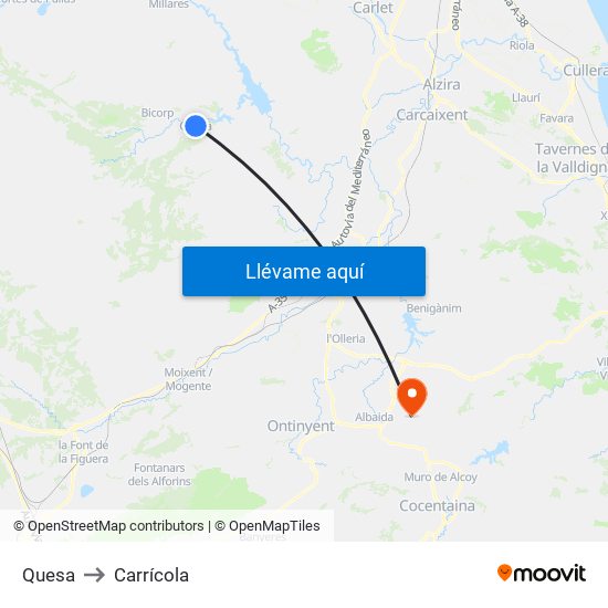 Quesa to Carrícola map
