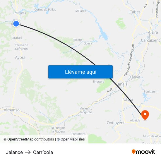 Jalance to Carrícola map