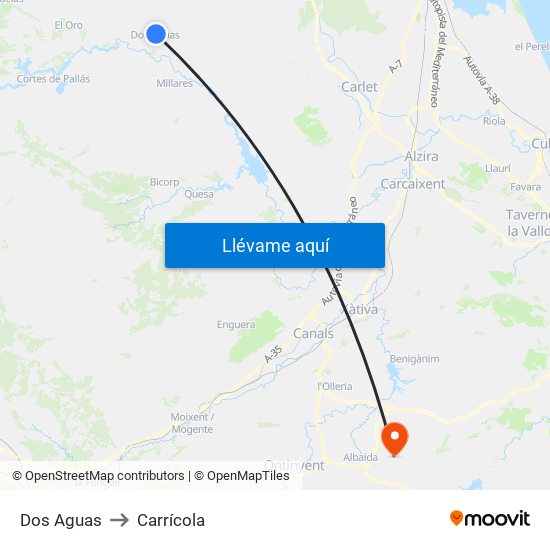 Dos Aguas to Carrícola map