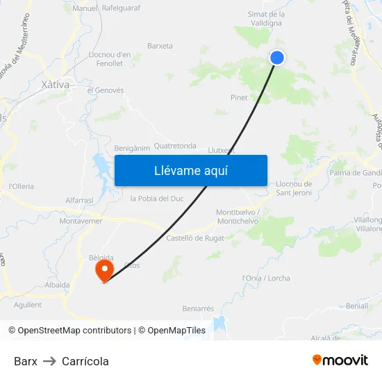 Barx to Carrícola map