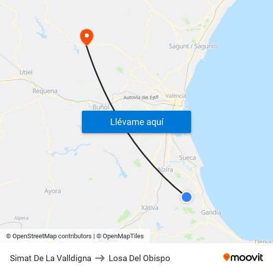 Simat De La Valldigna to Losa Del Obispo map