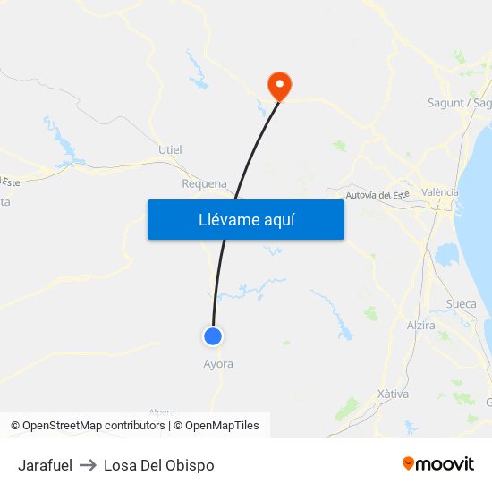 Jarafuel to Losa Del Obispo map