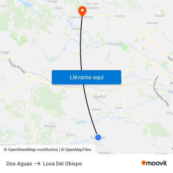 Dos Aguas to Losa Del Obispo map