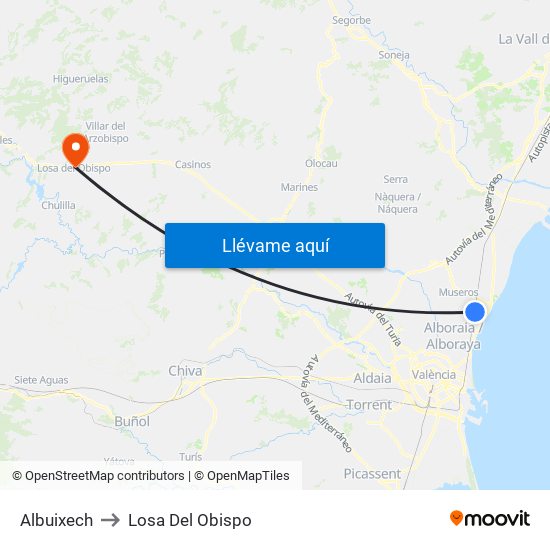 Albuixech to Losa Del Obispo map