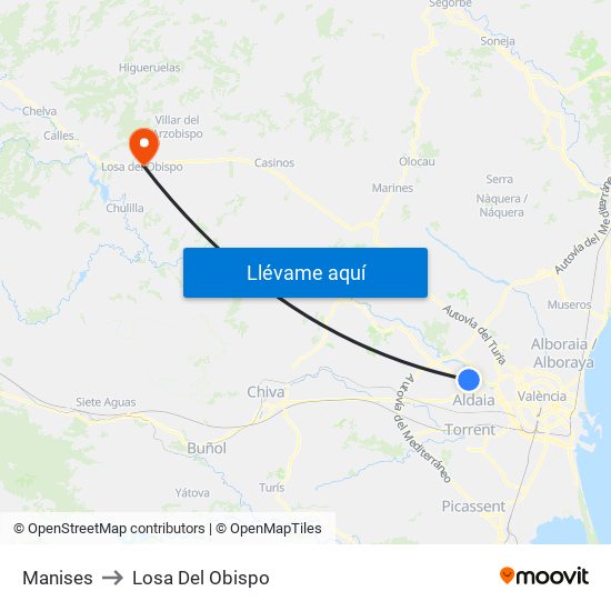 Manises to Losa Del Obispo map