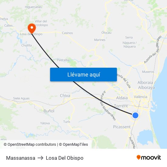 Massanassa to Losa Del Obispo map