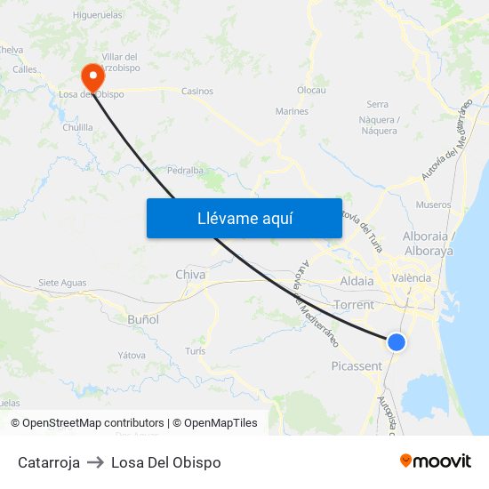 Catarroja to Losa Del Obispo map