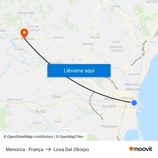 Menorca - França to Losa Del Obispo map