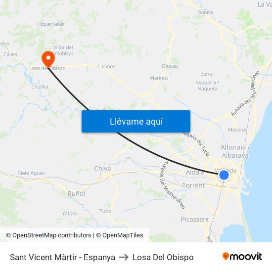 Sant Vicent Màrtir - Espanya to Losa Del Obispo map