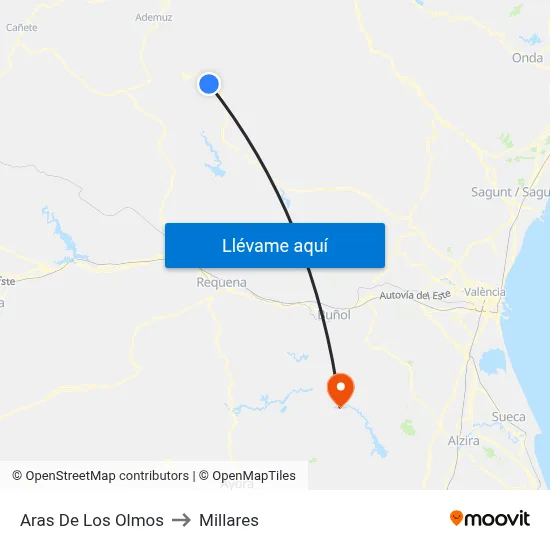 Aras De Los Olmos to Millares map