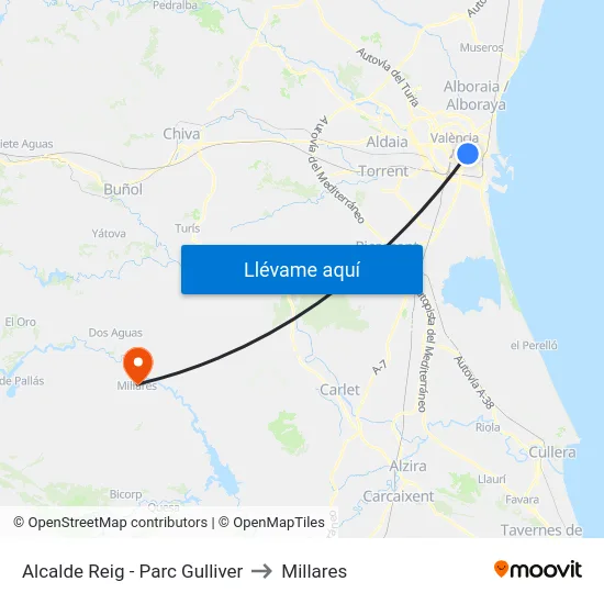 Alcalde Reig - Parc Gulliver to Millares map