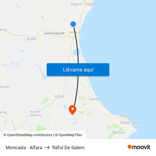 Moncada - Alfara to Ráfol De Salem map