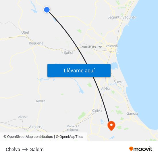 Chelva to Salem map