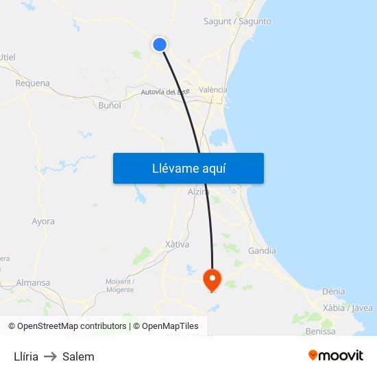 Llíria to Salem map