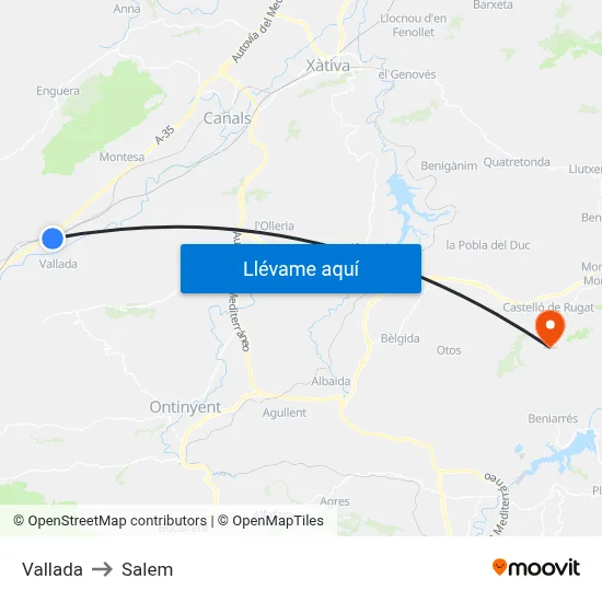 Vallada to Salem map