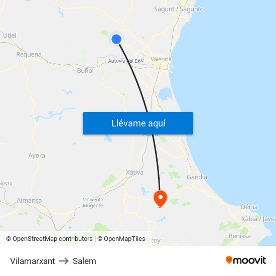 Vilamarxant to Salem map