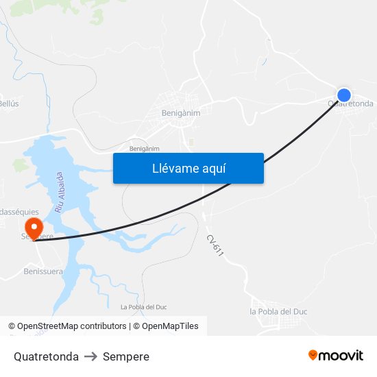 Quatretonda to Sempere map